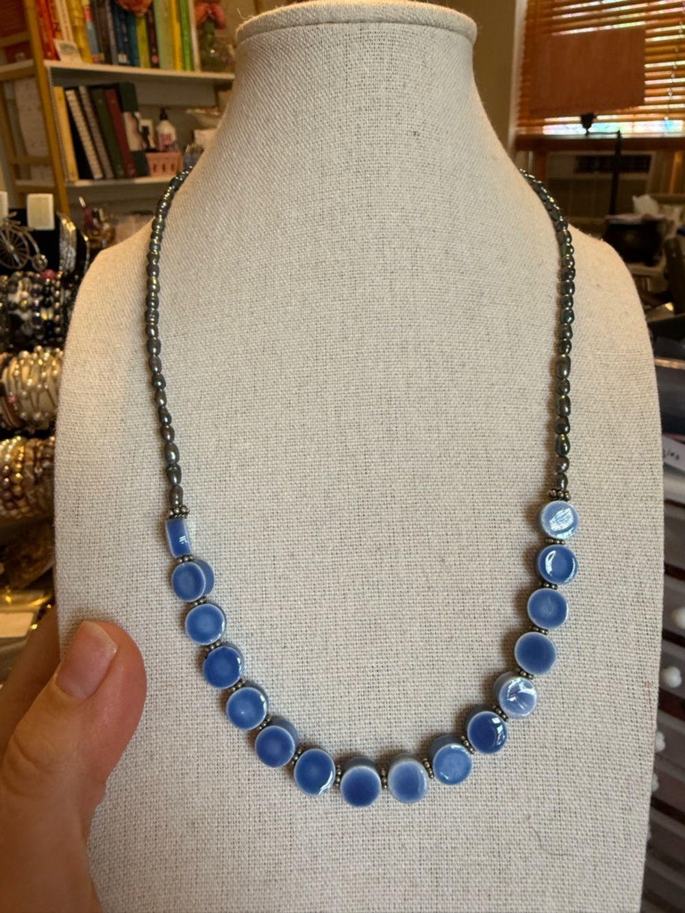 Blue Beaded Natural Stone Cable Necklace - Women's Jewelry